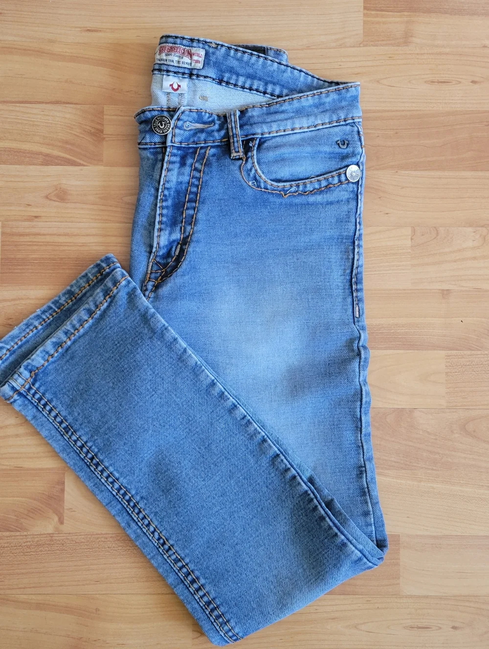 True Religion Straight Leg Jeans, Light Blue Wash, Made in USA, Women's Size 32 - Picture 4 of 9